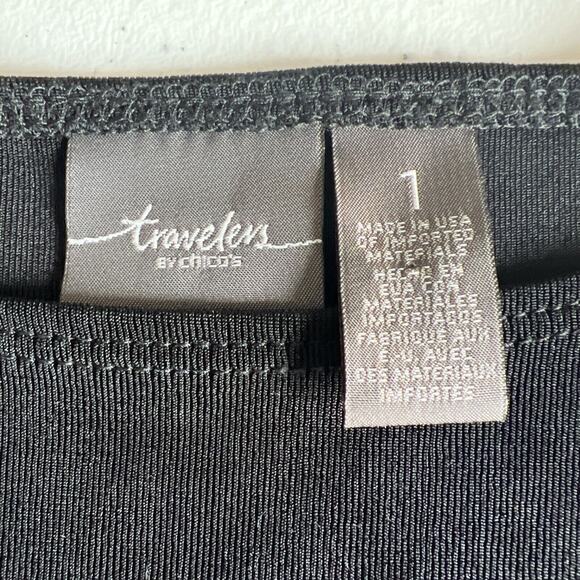 Chico's chicos Travelers sz 1 Medium Black White Embroidered Hem Top Tunic Rare - Picture 5 of 10